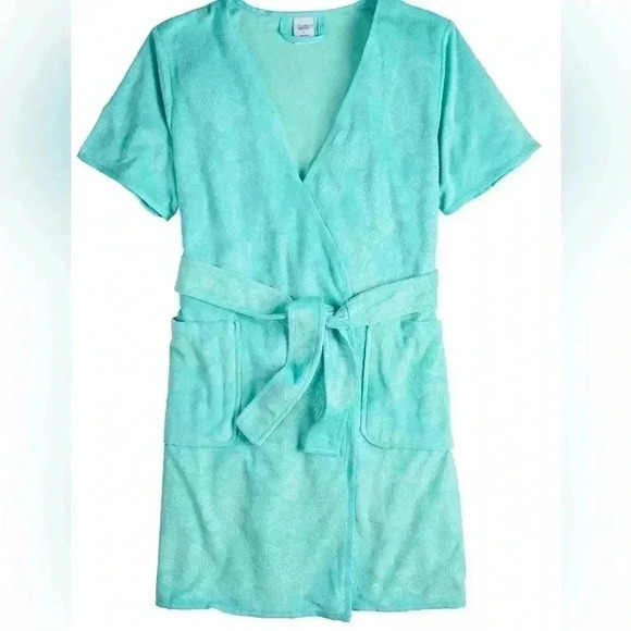 Croft & Barrow NWT WOMENS Short Sleeve Terry Wrap Robe 2X Aqua green - Picture 1 of 9